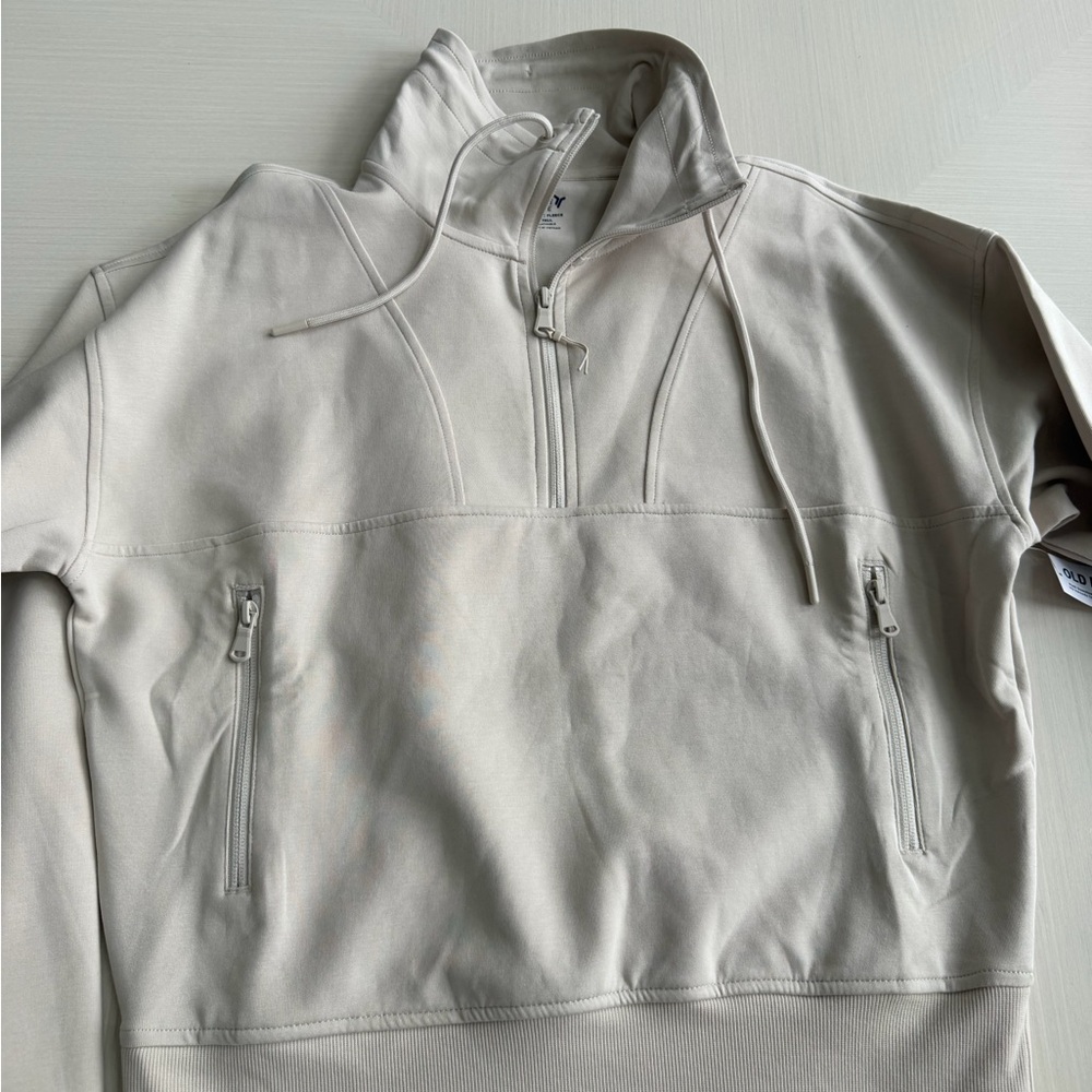 Old Navy Light Beige Half-Zip Hoodie Tag Visible